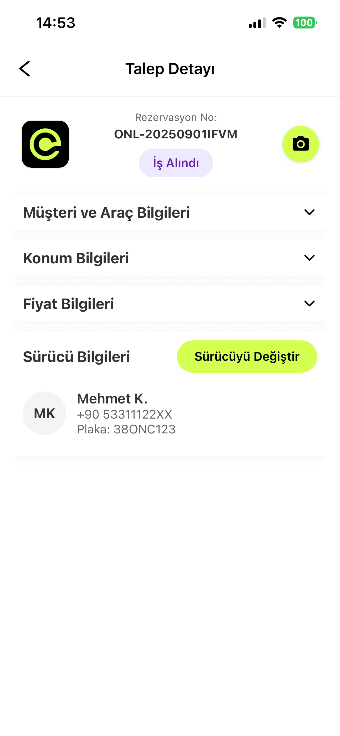 Çekici firmasının sürücü atama ekranı